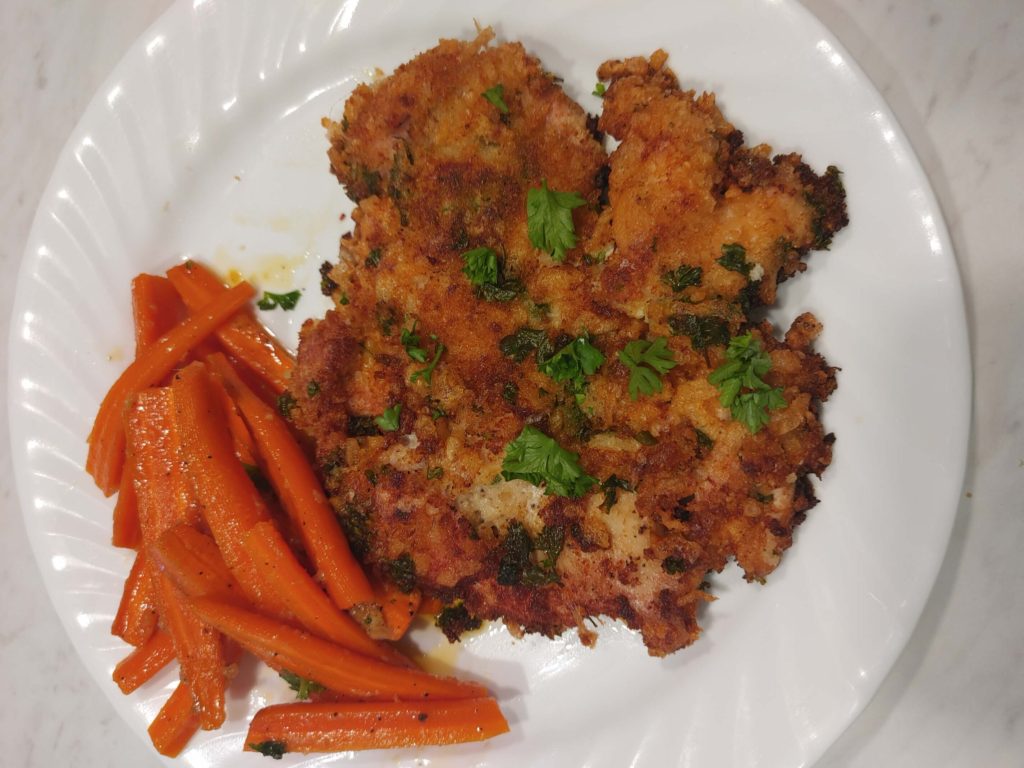 ROASTED CARROTS WITH PARMESAN CRUSTED CHICKEN