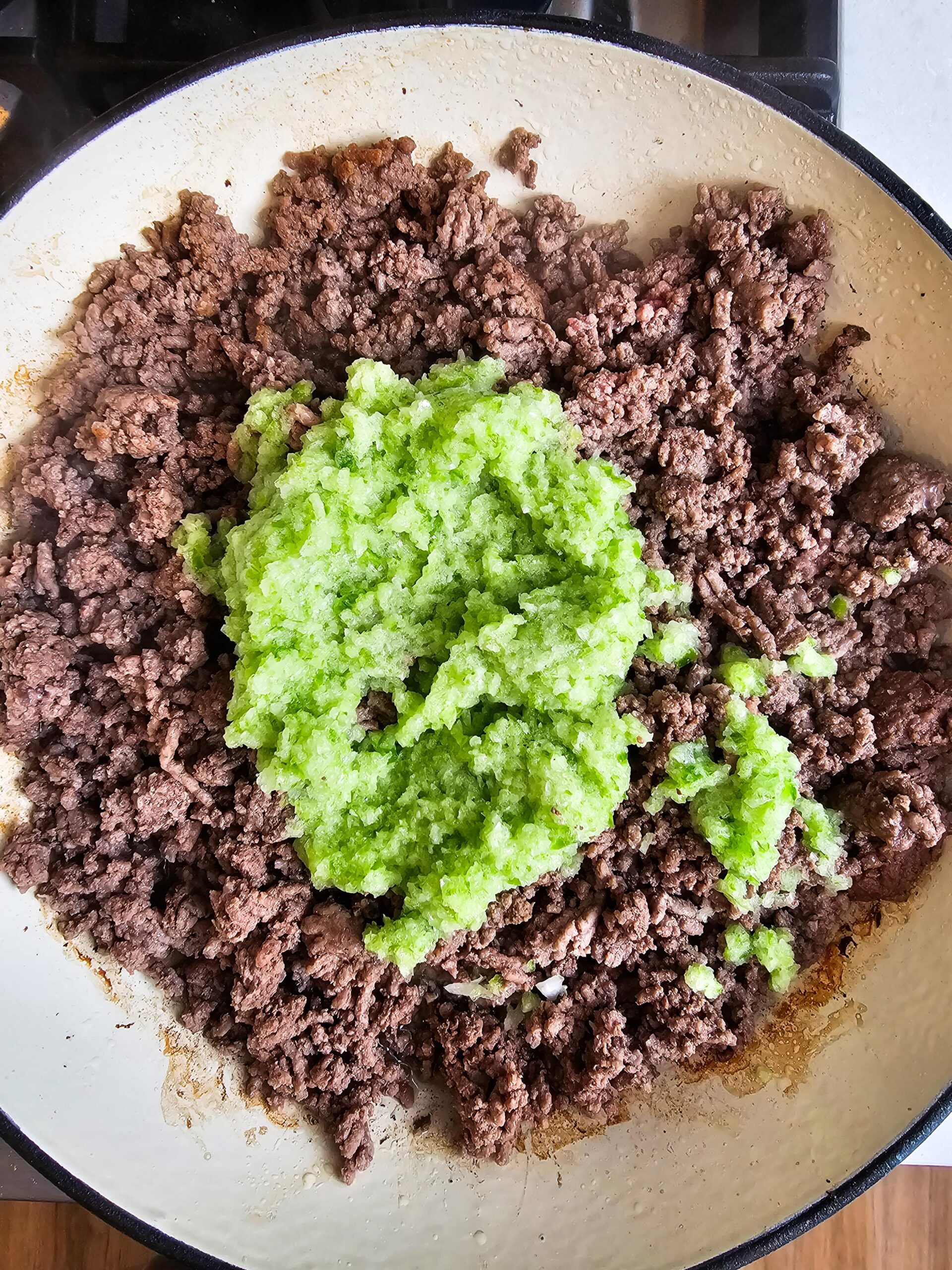 saute the beef and the onions and green peppers