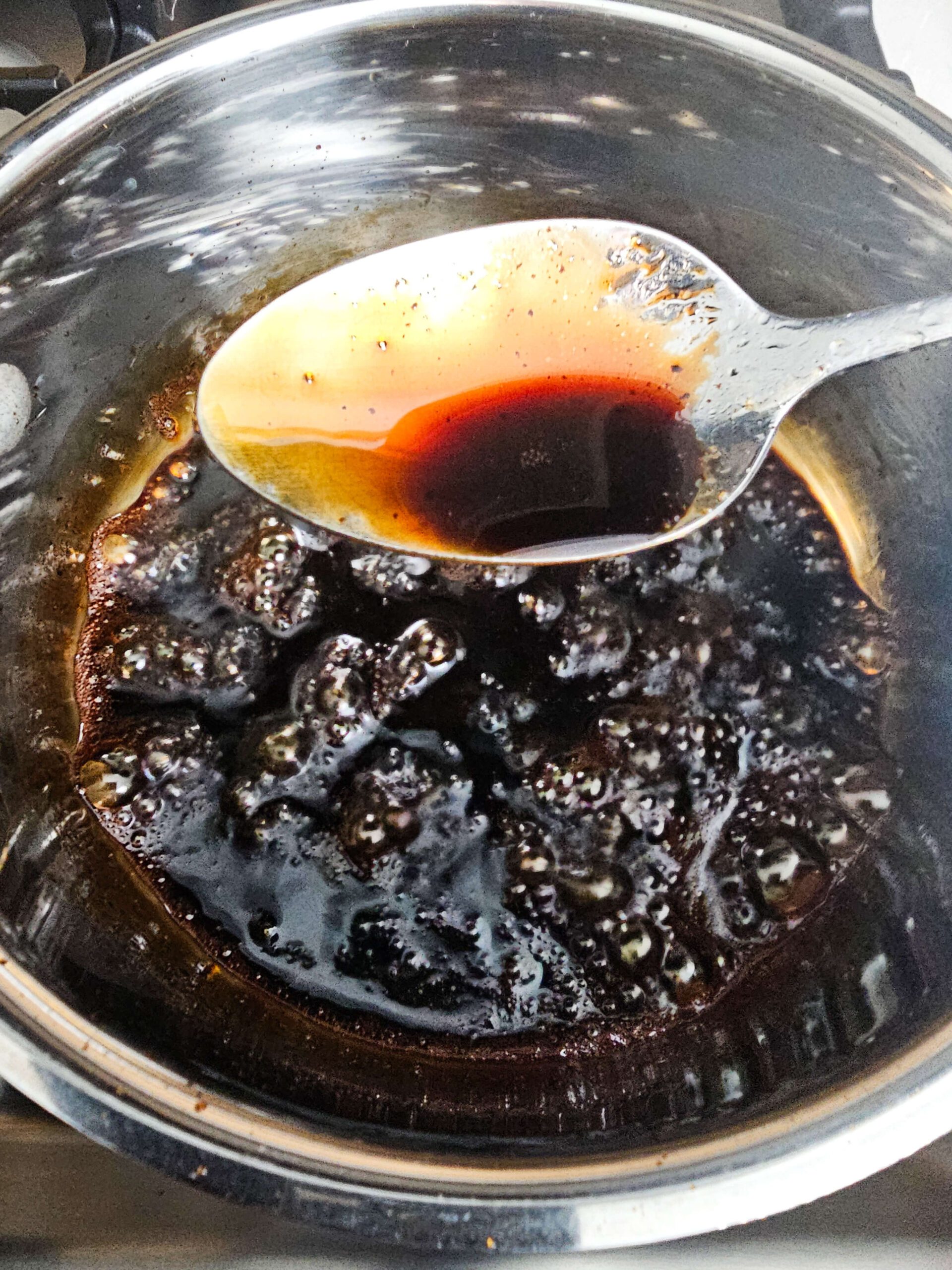 BRING THE BALSAMIC VINEGAR AND HONEY TO A SIMMER AND REDUCE UNTIL THICK AND COATS A SPOON