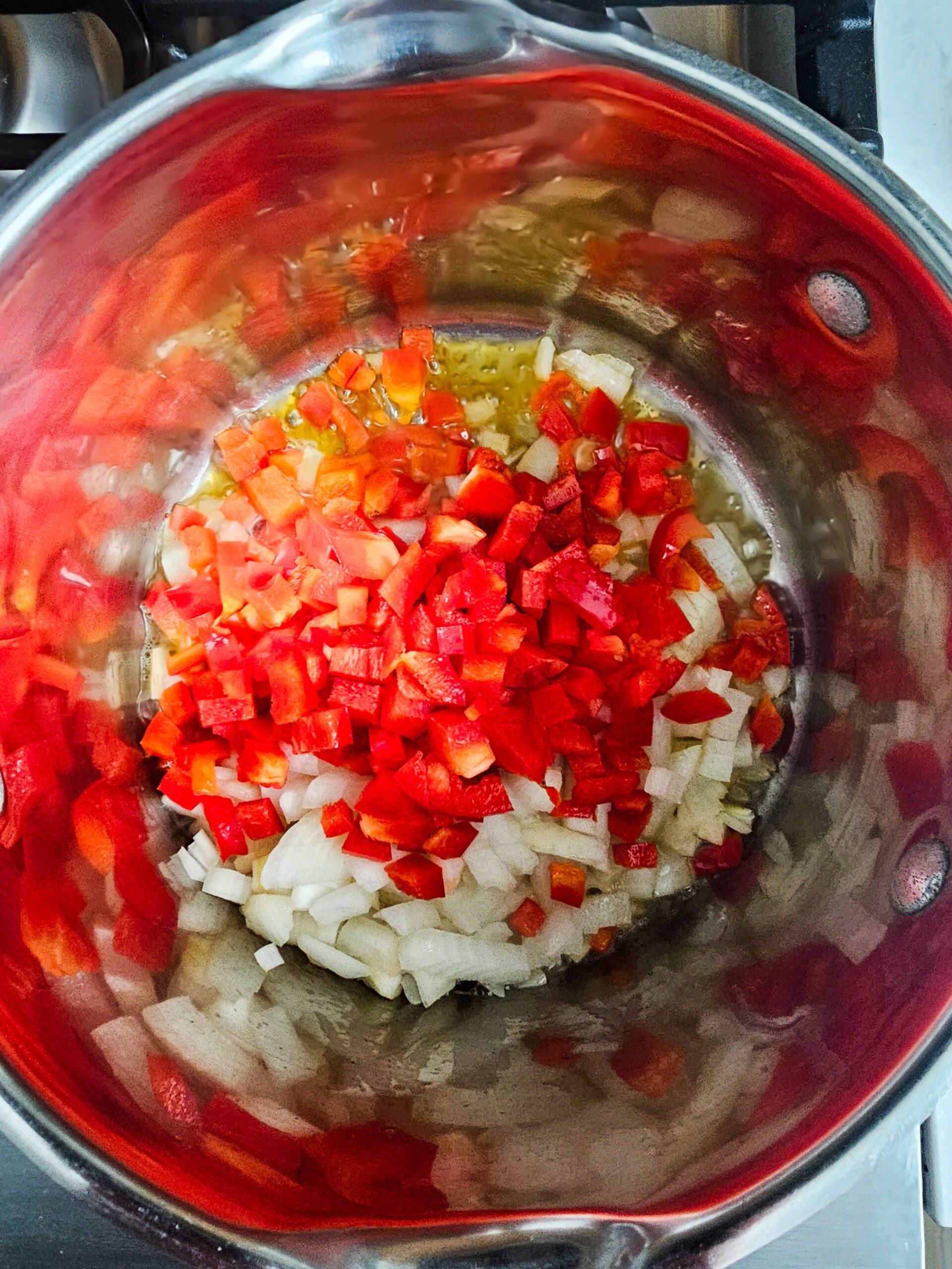 saute the diced onion and bell peppers