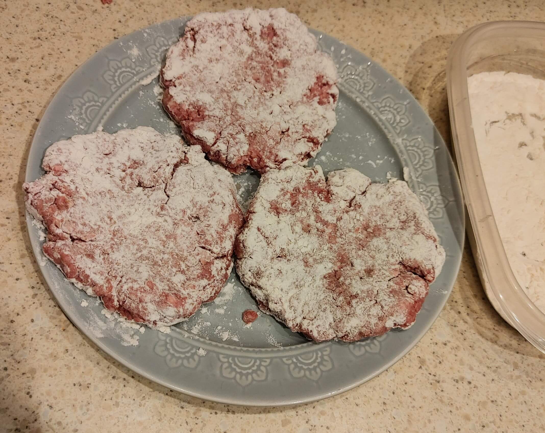 FRENCH ONION SALISBURY STEAK FORMED INTO PATTIES AND FLOURED