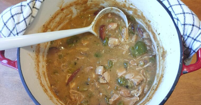 Chicken Gumbo presented in dutch oven