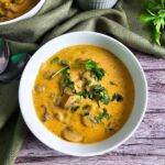 HUNGARIAN MUSHROOM SOUP IN A BOWL SET AS RECIPE CARD IMAGE