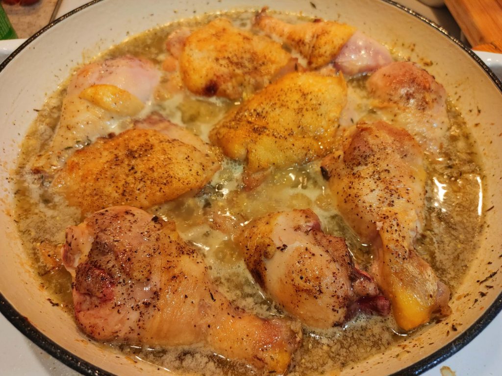 ADDING CHICKEN BACK TO THE POT-- GOING INTO THE OVEN