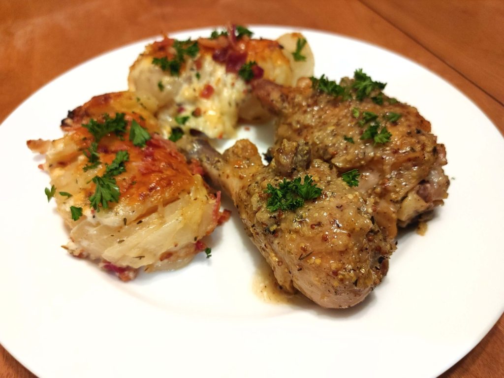 PLATED WINE BRAISED MUSTARD CHICKEN WITH POTATOES
