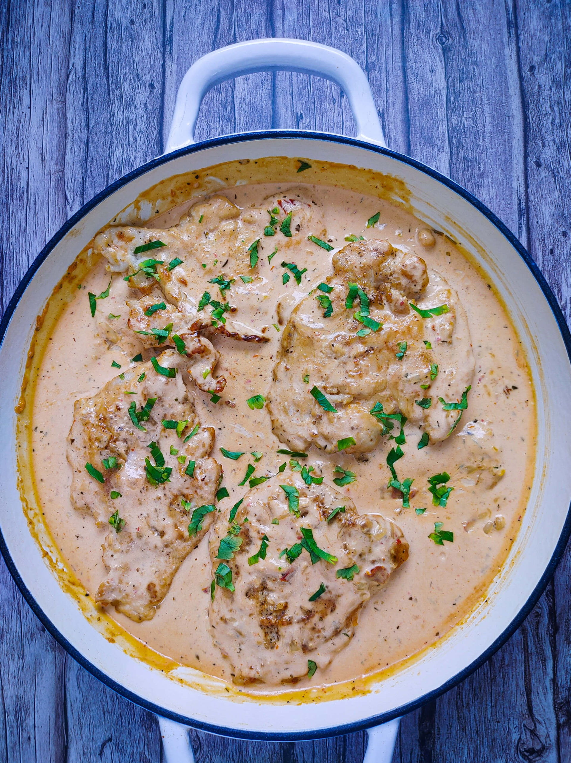 ADD CHICKEN BACK TO THE PAN AND GARNISH