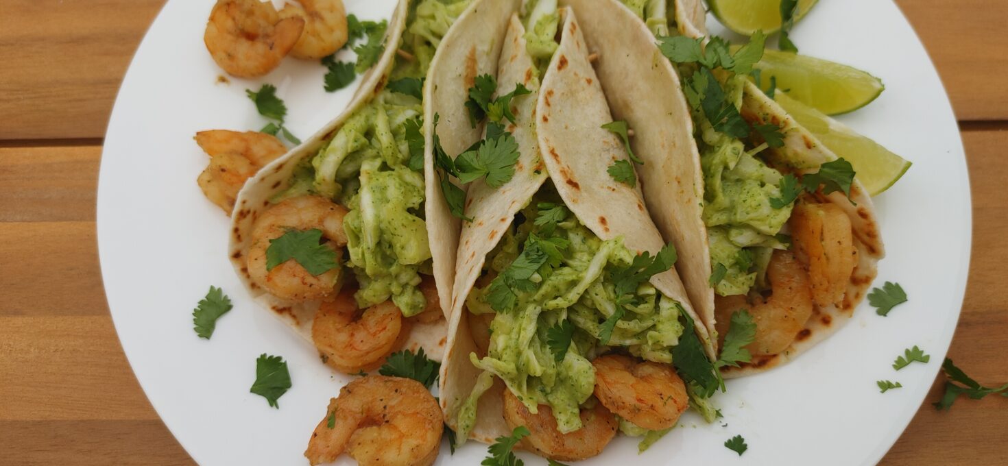 Avocado Cilantro Lime Shrimp Tacos