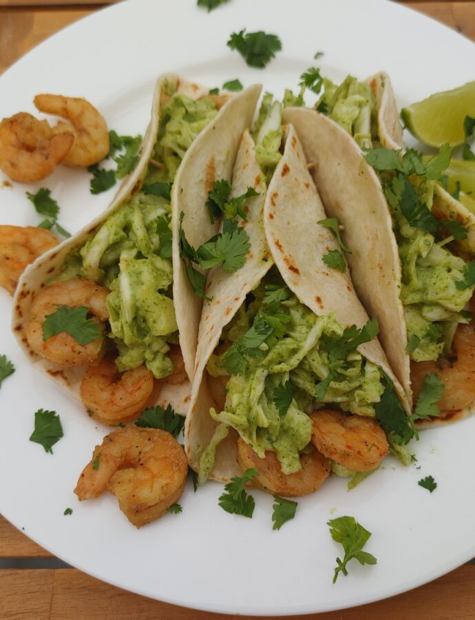 Avocado Cilantro Lime Shrimp Tacos