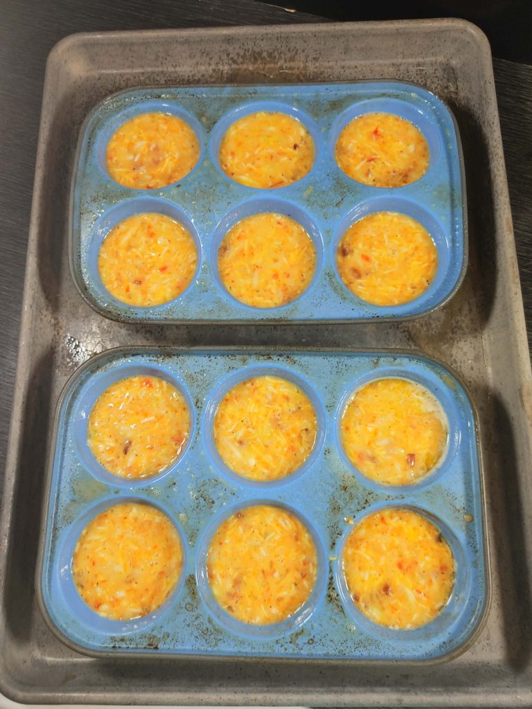 POURED EGG MIXTURE INTO MUFFIN PAN