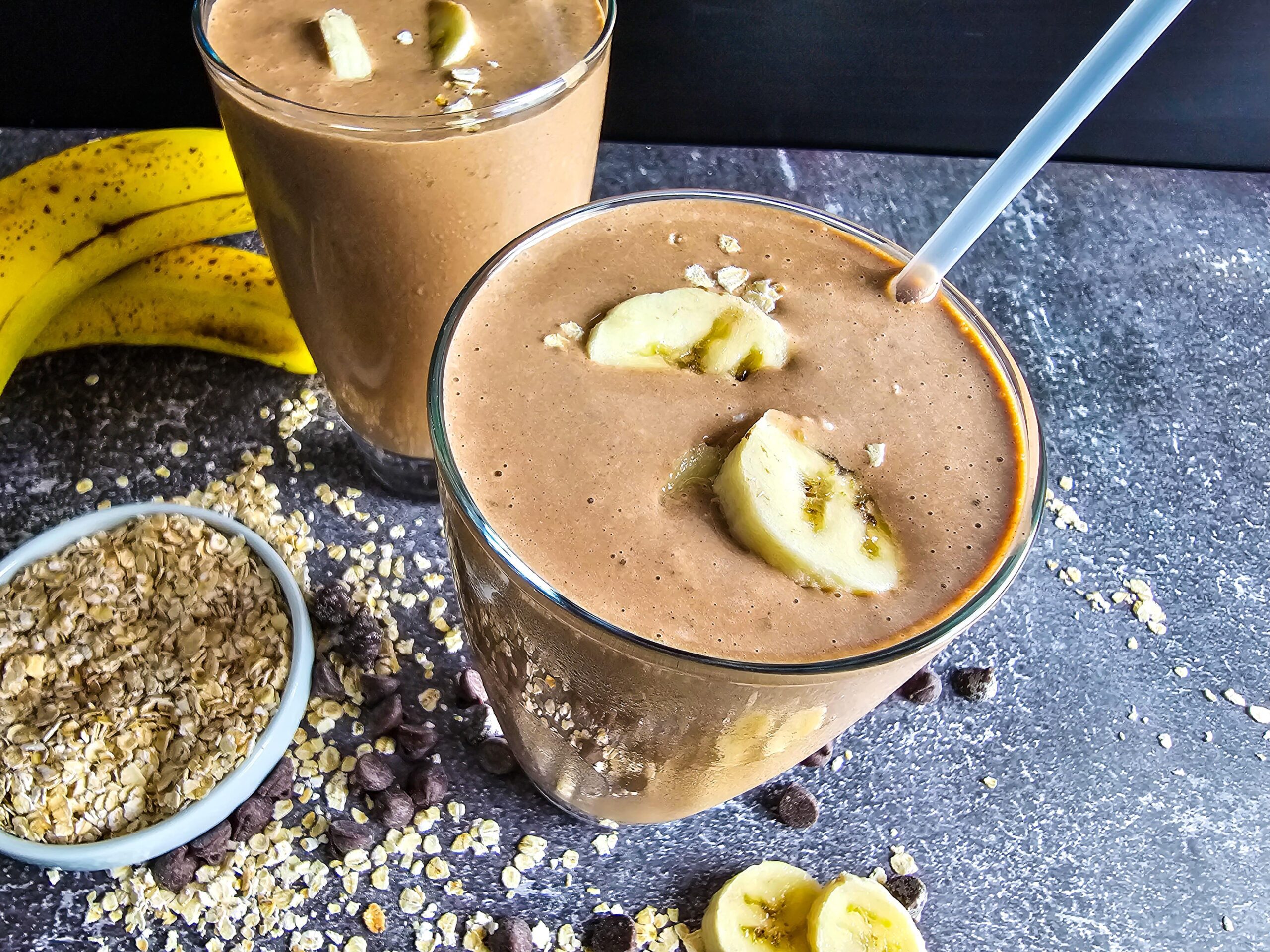 Rich Chocolate Banana Peanut Butter Oat Smoothie