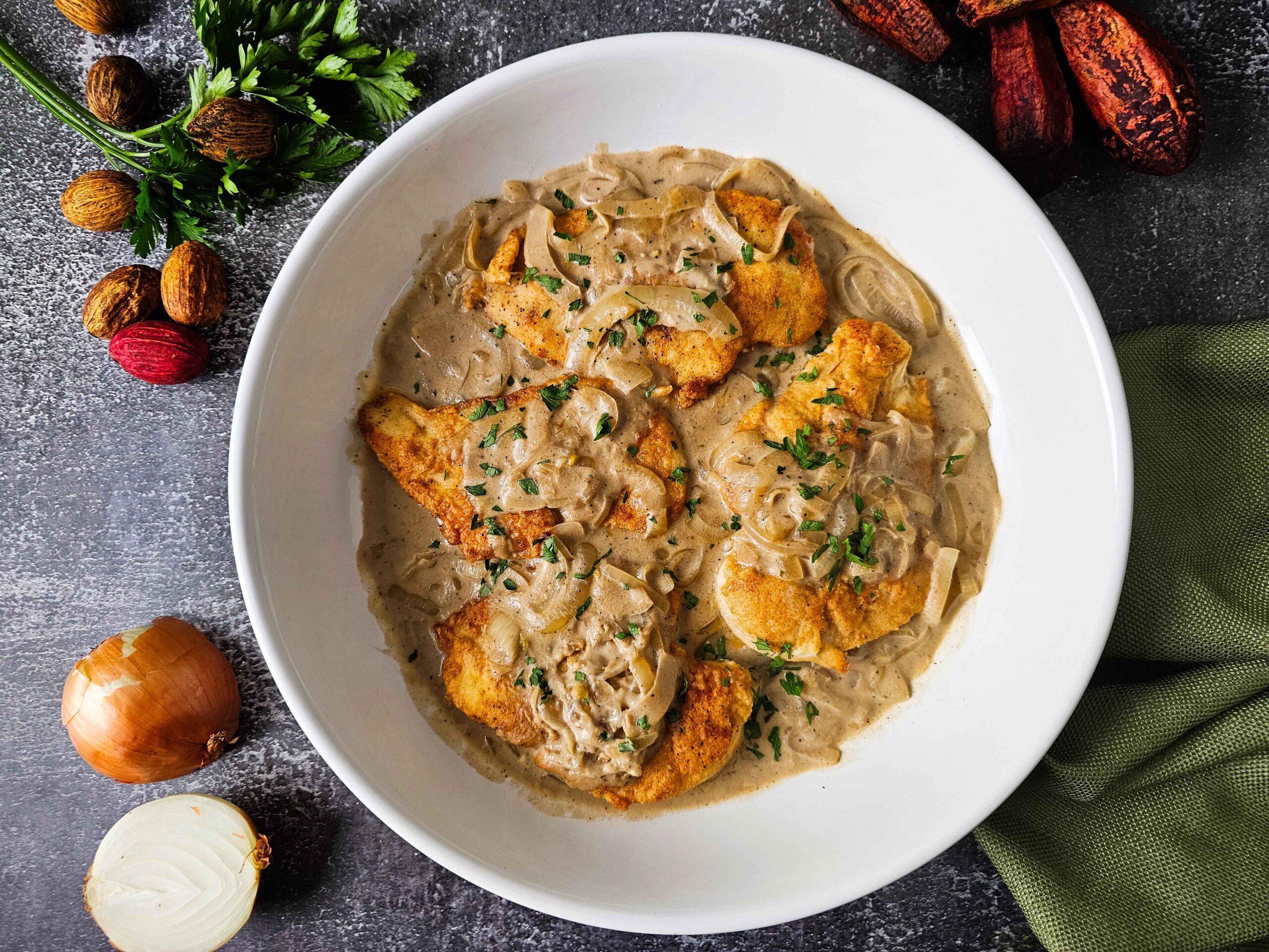 The Best Caramelized Onion Creamy Smothered Chicken