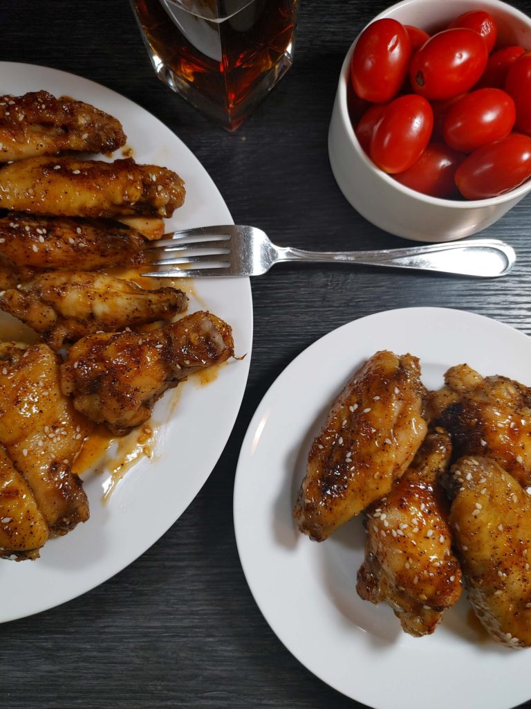 PLATED HONEY GARLIC GLAZED CHICKEN WINGS