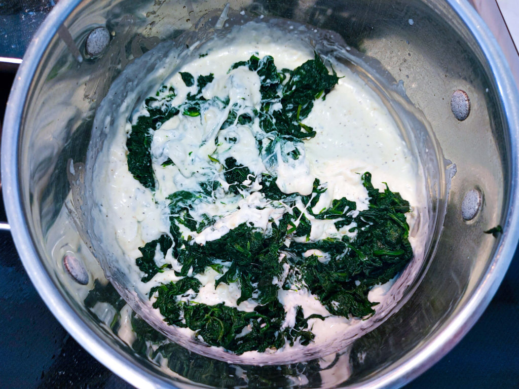 ASSEMBLING THE INGREDIENTS FOR CREAMED SPINACH