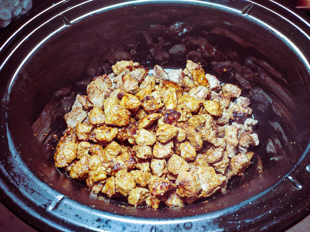 BEEF BROWNED AND TRANSFERRED TO CROCKPOT