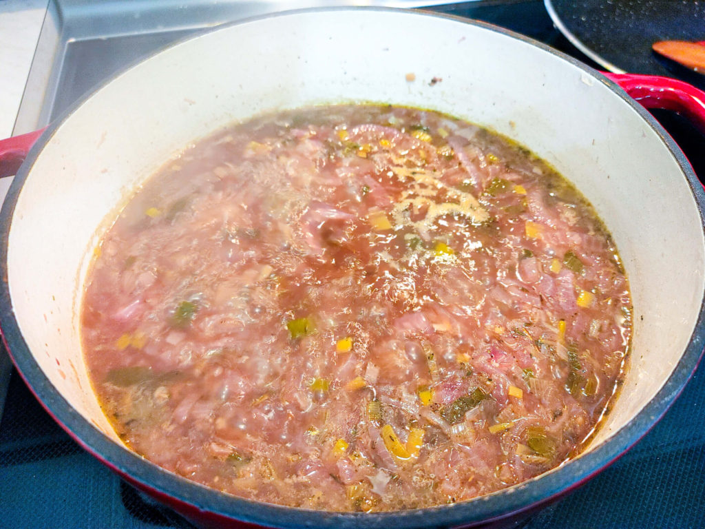 ADDED CHICKEN BROTH AND BEEF BROTH TO THE POT