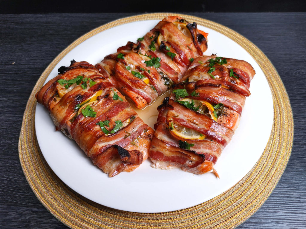 PLATED BACON WRAPPED BAKED SALMON