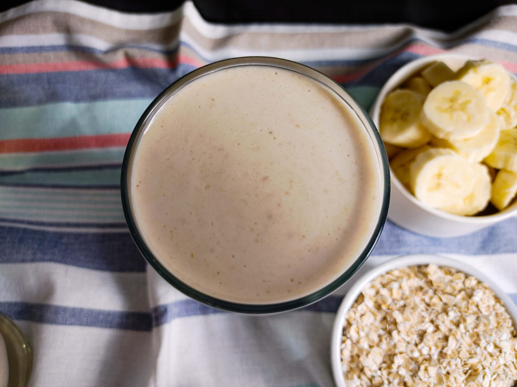 TOP VIEW OF THE BANANA PIE PROTEIN SMOOTHIE