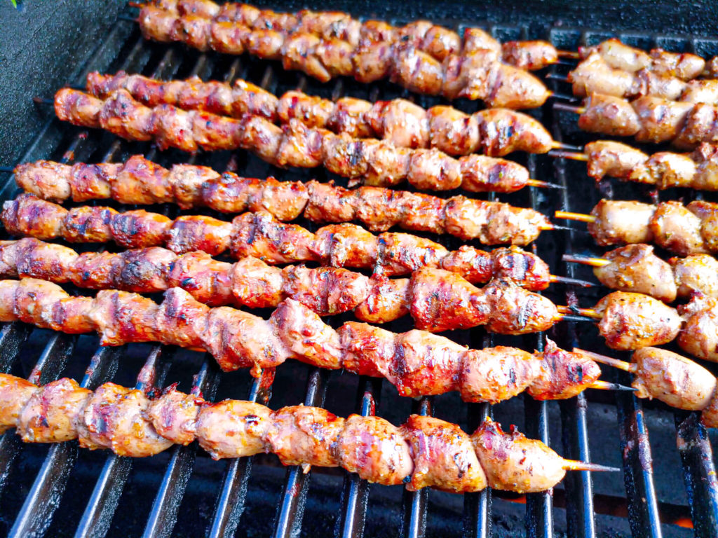 GRILLING MARINATED CHICKEN HEARTS SKEWERS