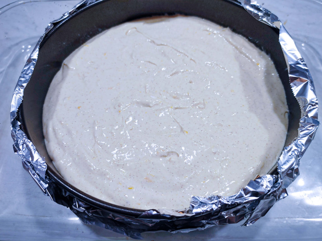 CHEESECAKE FILLING POURED INTO THE SPRINGFORM PAN