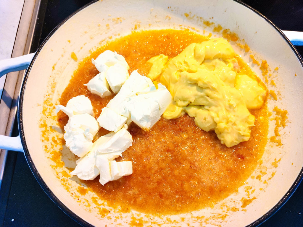 ADDING CREAM CHEESE AND CREAM OF CHICKEN SOUP