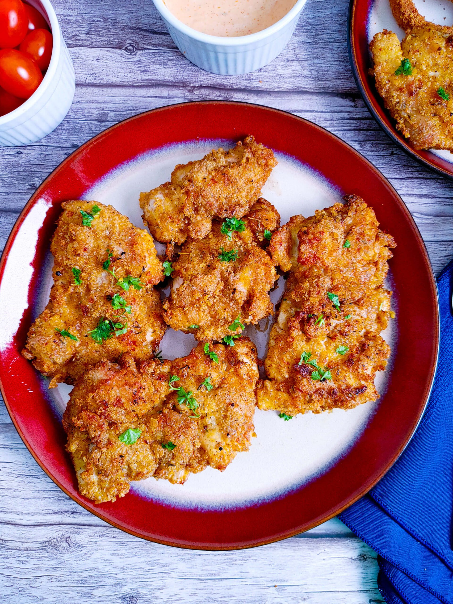 air fryer panko boneless chicken thighs golden crunchy coating ready to serve