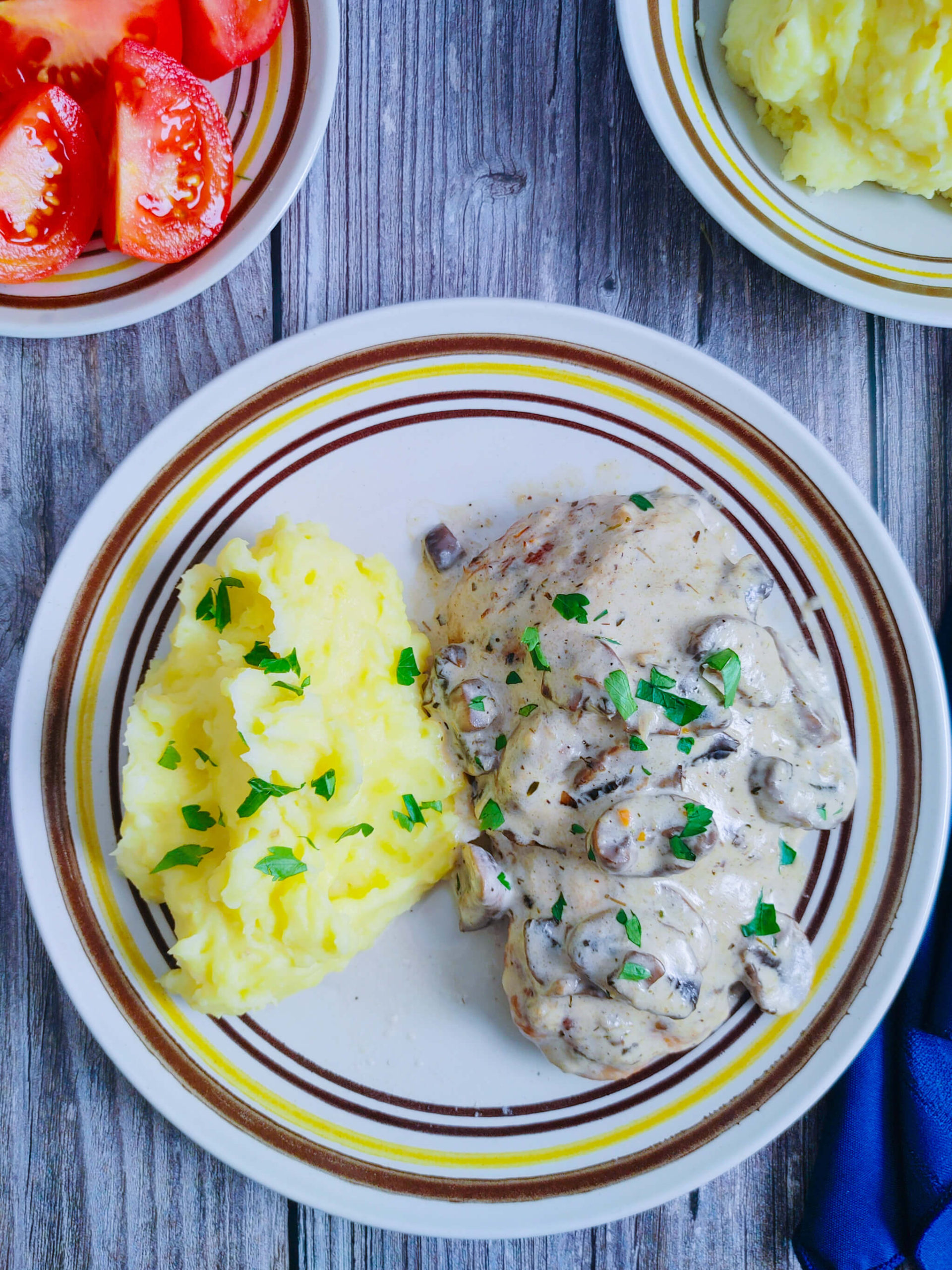 PLATED INSTANT POT CREAMY CHICKEN AND MUSHROOMS