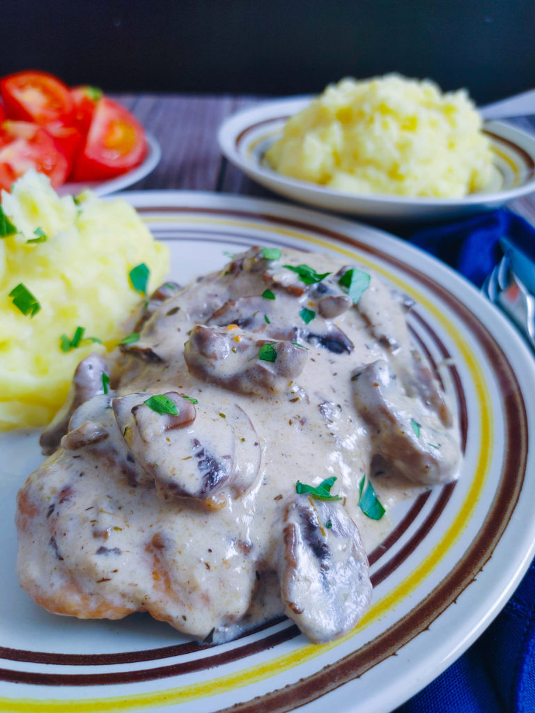 PLATED INSTANT POT CREAM OF CHICKEN AND MUSHROOMS