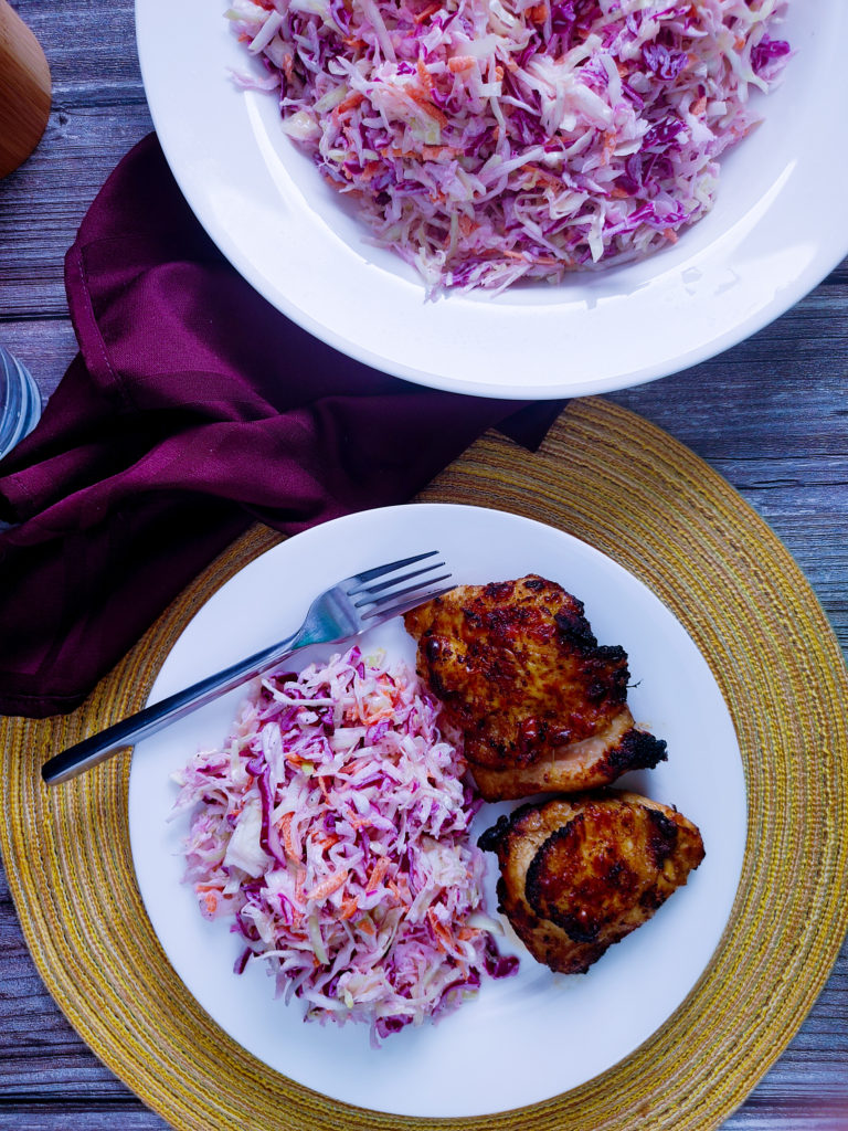 AIR FRYER CHICKEN THIGHS WITH CREAMY COLESLAW