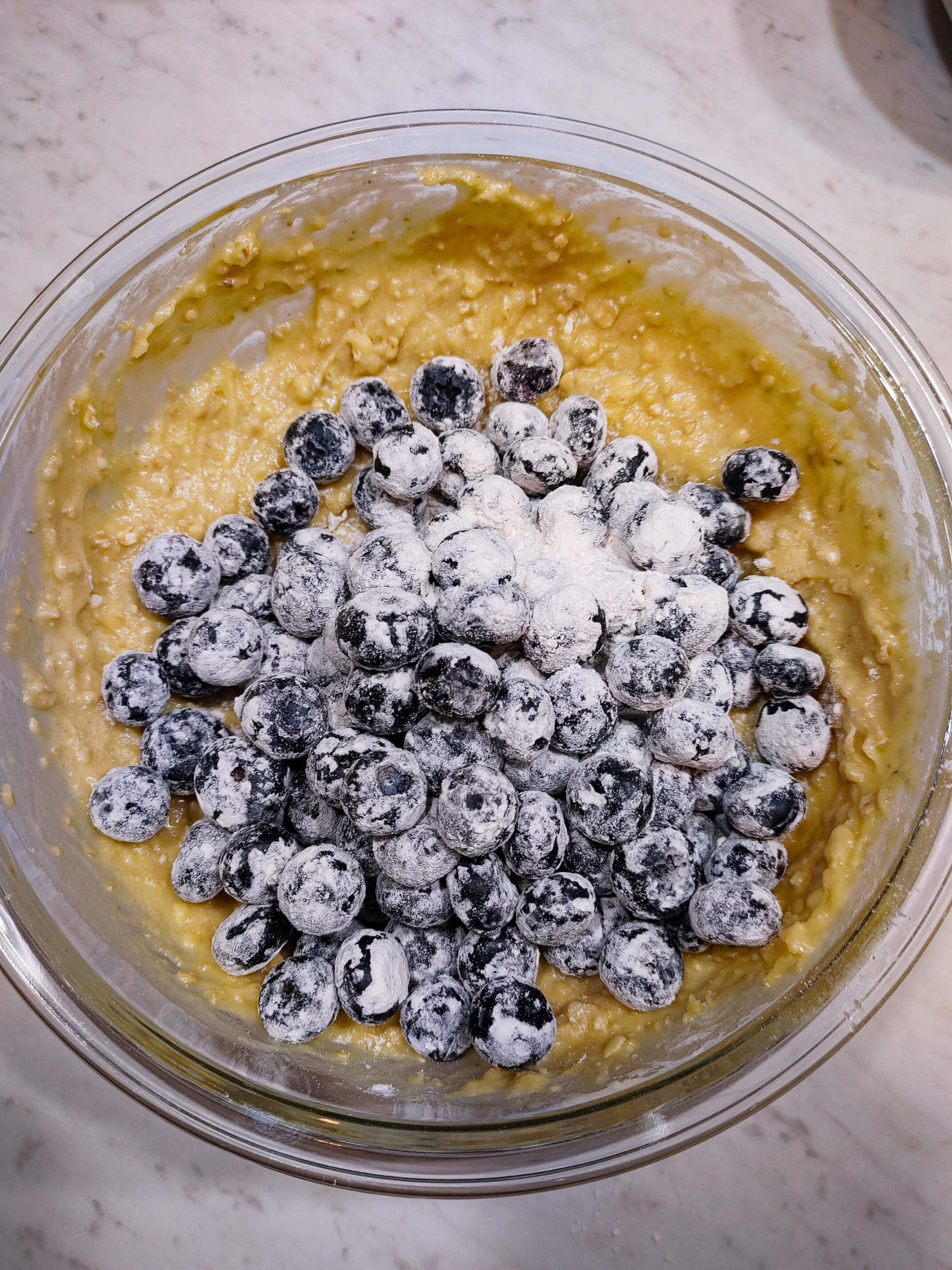 FOLD IN THE FLOUR COATED BLUEBERRIES