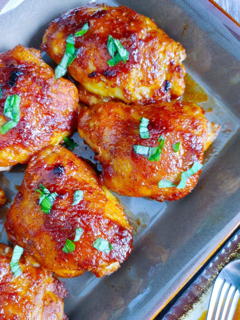 HONEY GAR;IC GLAZED CHICKEN THIGHS