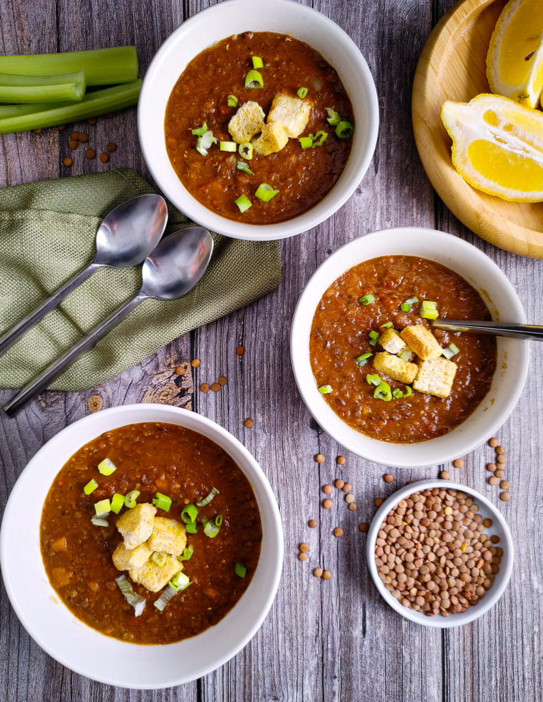 BOWLS OF LENTILS WITH CURRY SOUP ON DSIPLAY