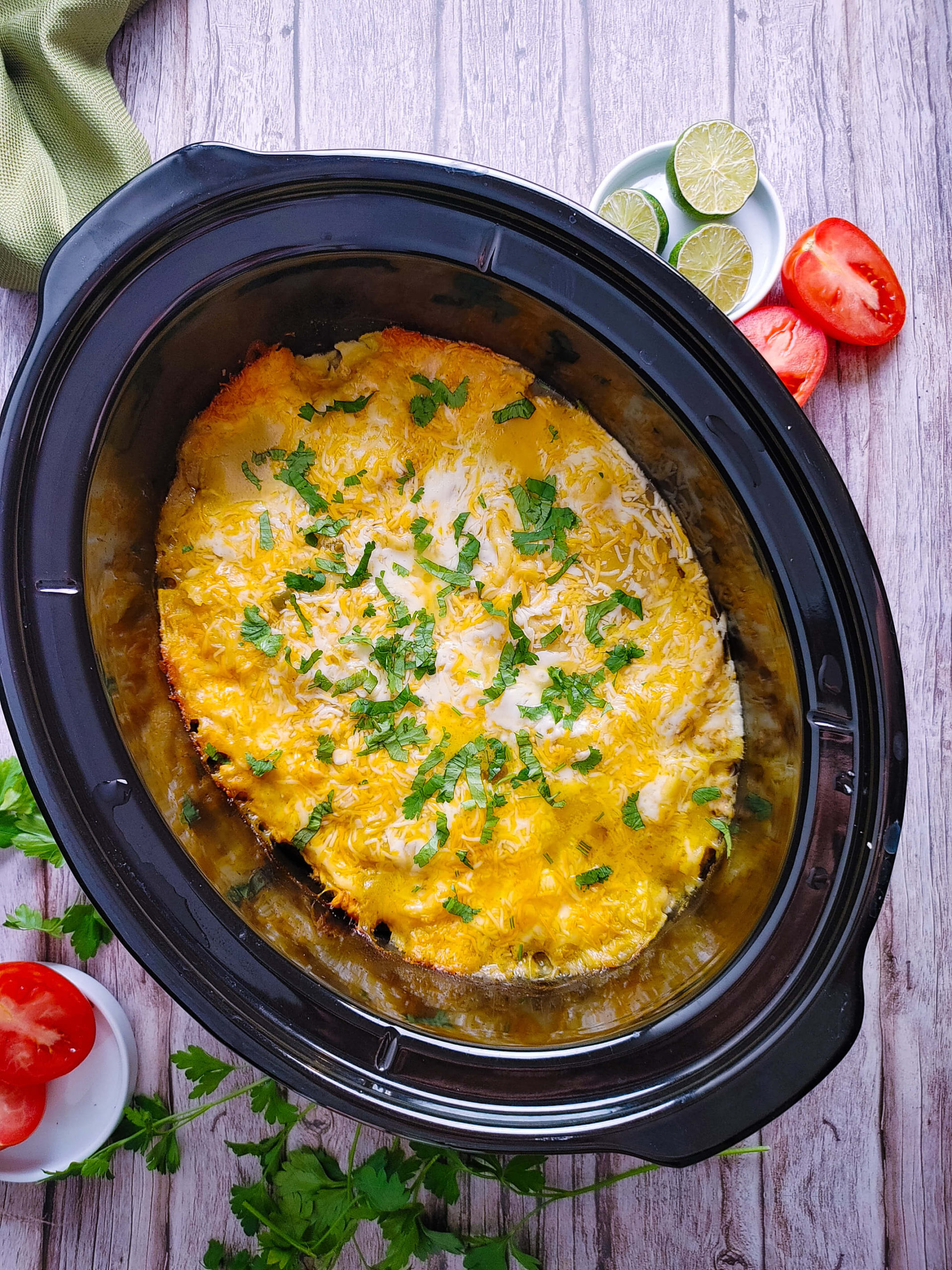 SLOW COOKER CHICKEN ENCHILADA CASSEROLE