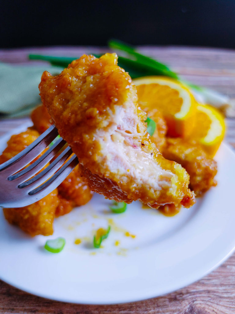 UP CLOSE ON A FORK AIR FRYER CHICKEN