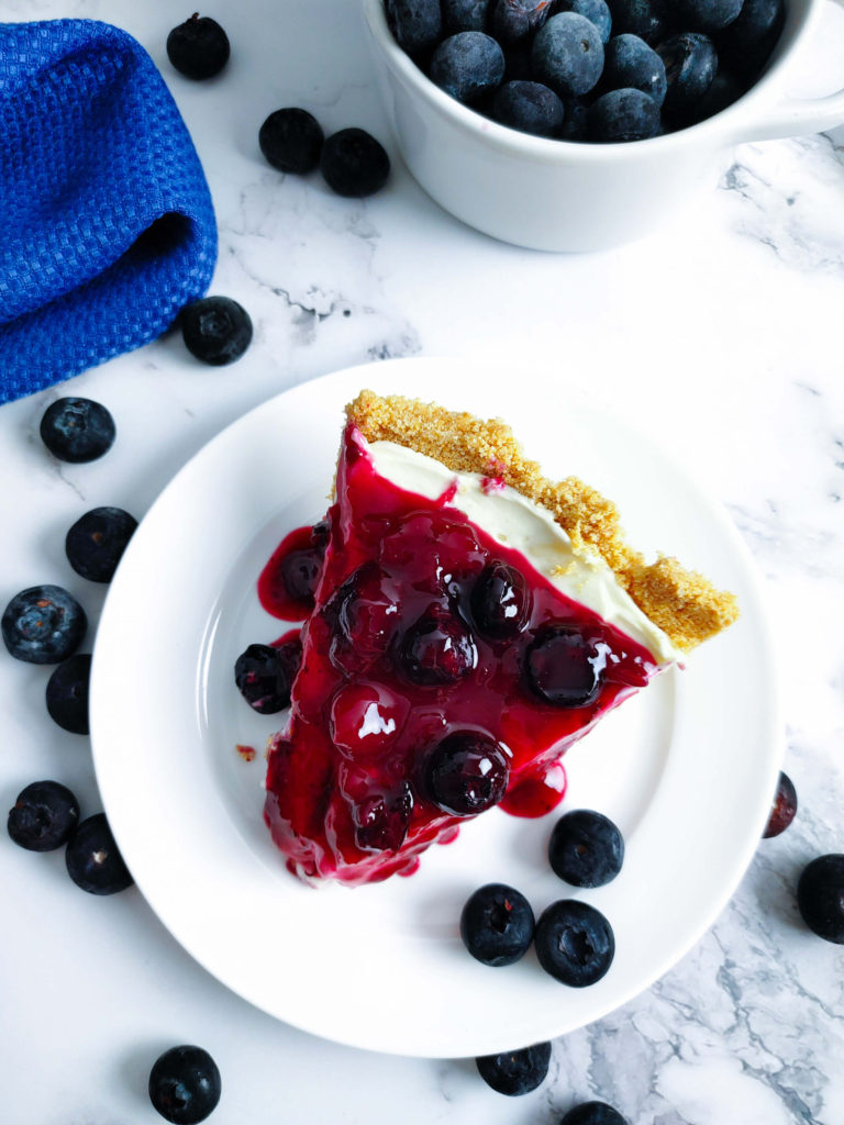 OVERHEAD PICTURE OF NO BAKE BLUEBERRY CHEESECAKE