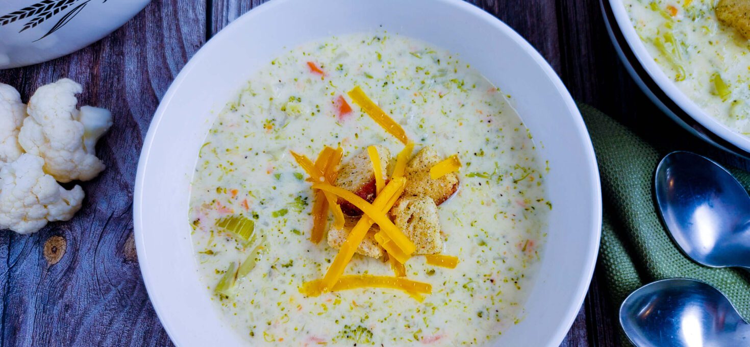Easy Creamy Broccoli Cauliflower Vegetarian Soup Recipe