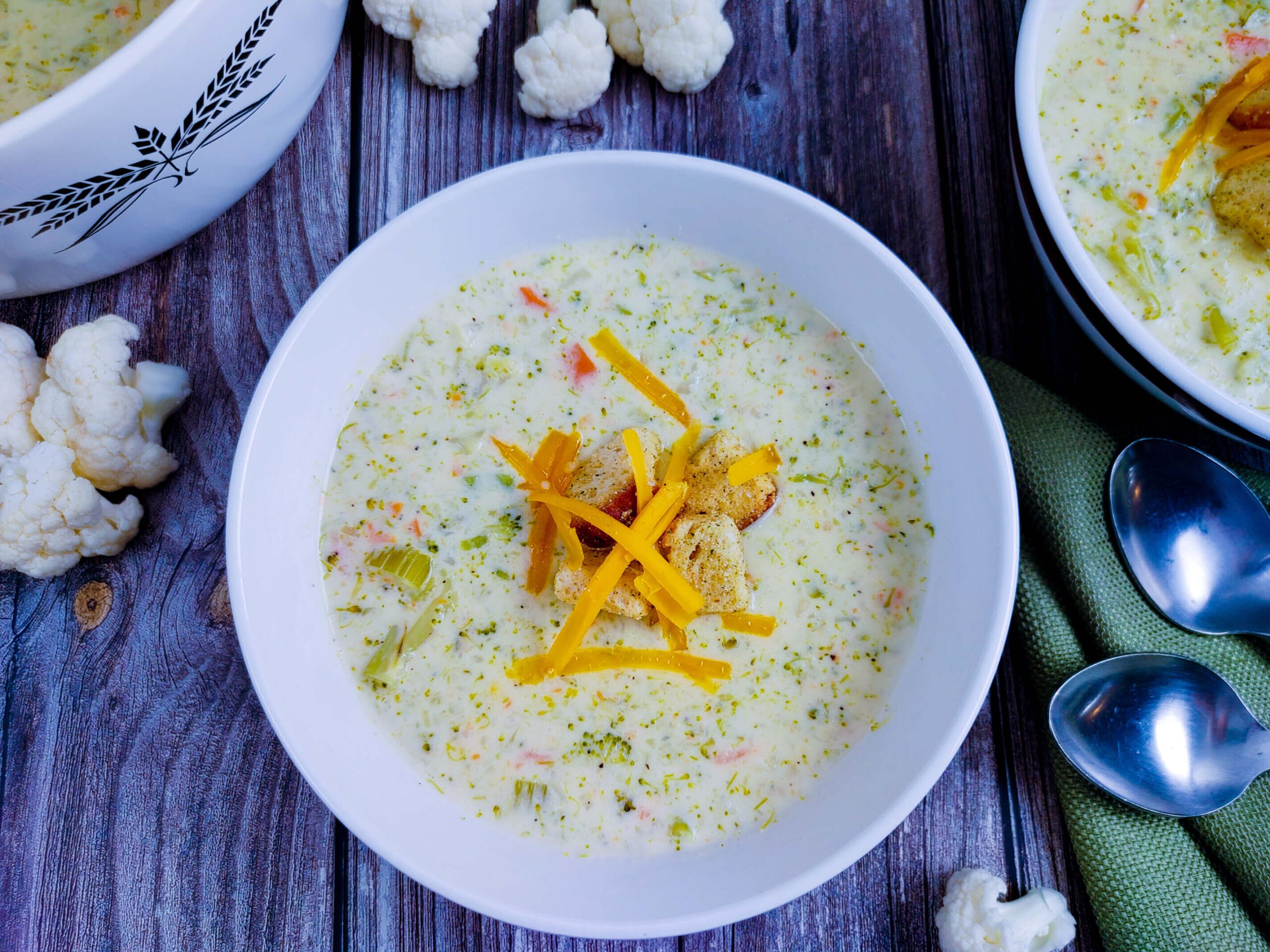 Easy Creamy Broccoli Cauliflower Vegetarian Soup Recipe