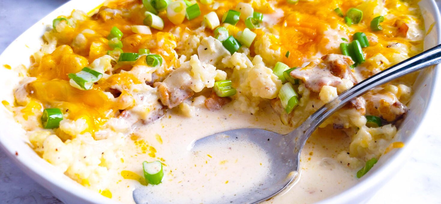 Creamy Low Carb Loaded Cheesy Cauliflower Casserole