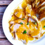 SLICED, GRAVY, AND PLATED CROCK POT TURKEY BREAST