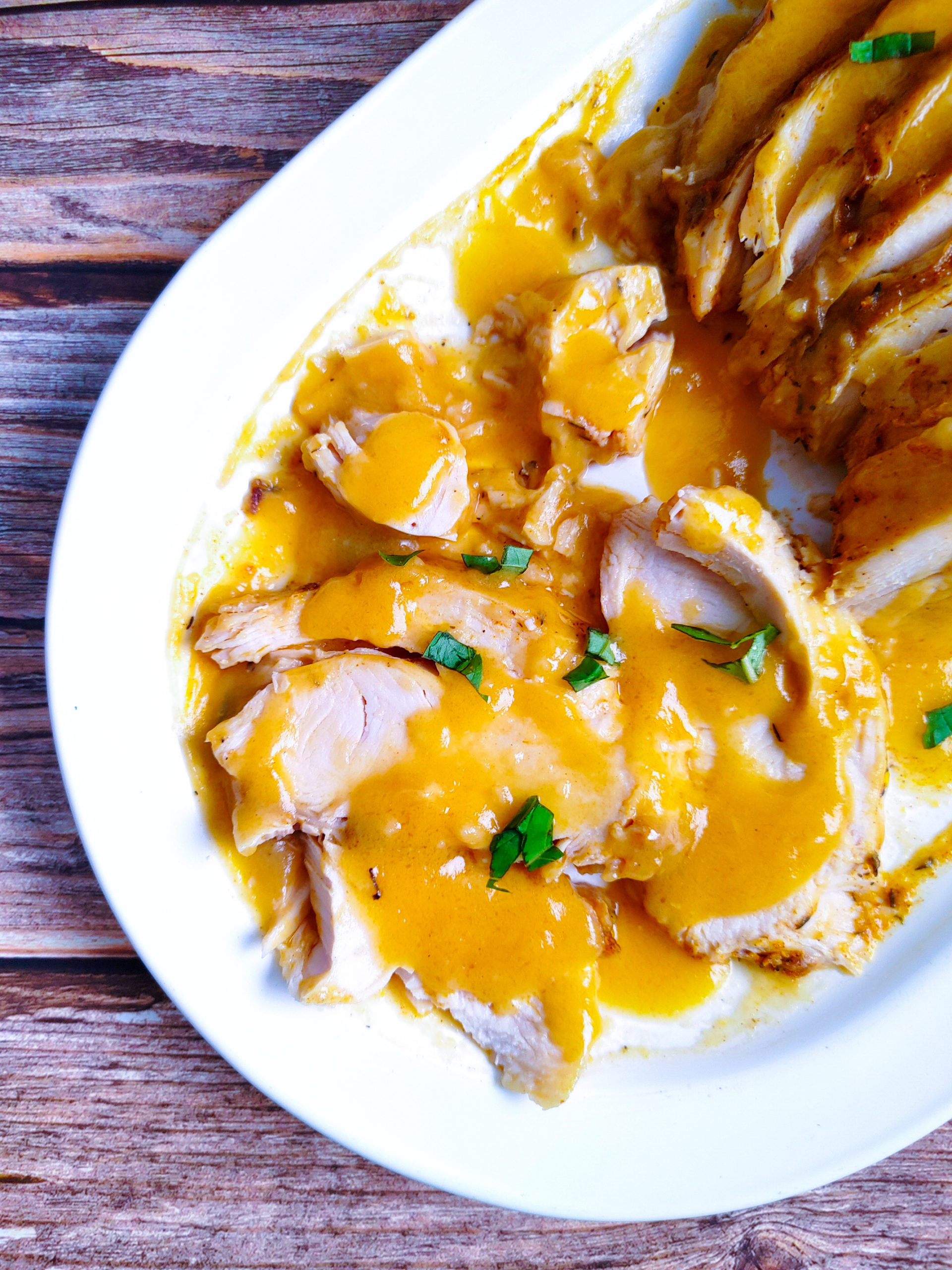 SLICED, GRAVY, AND PLATED CROCK POT TURKEY BREAST