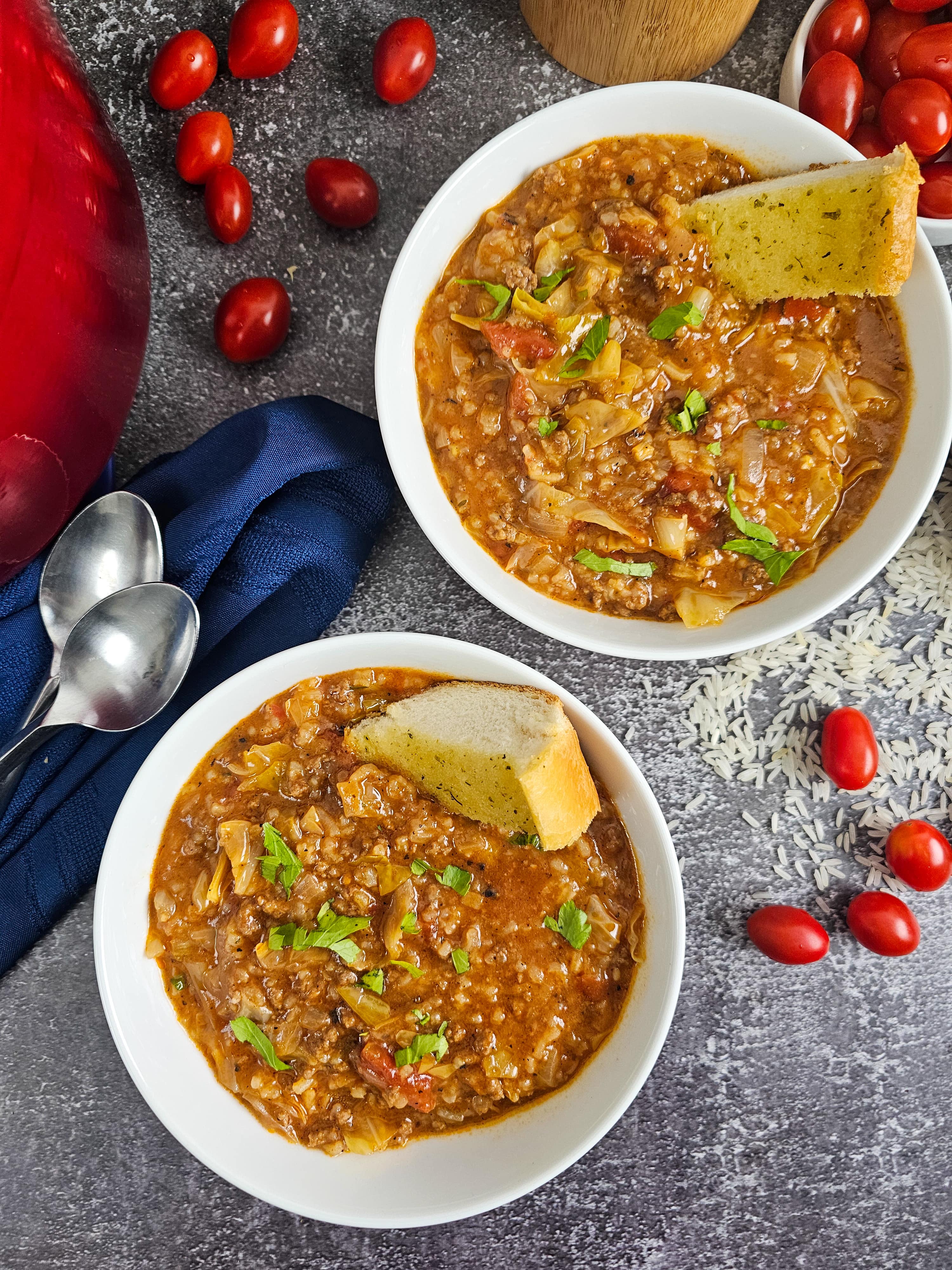 TWO PLATES OF CABBAGE ROLL SOUP