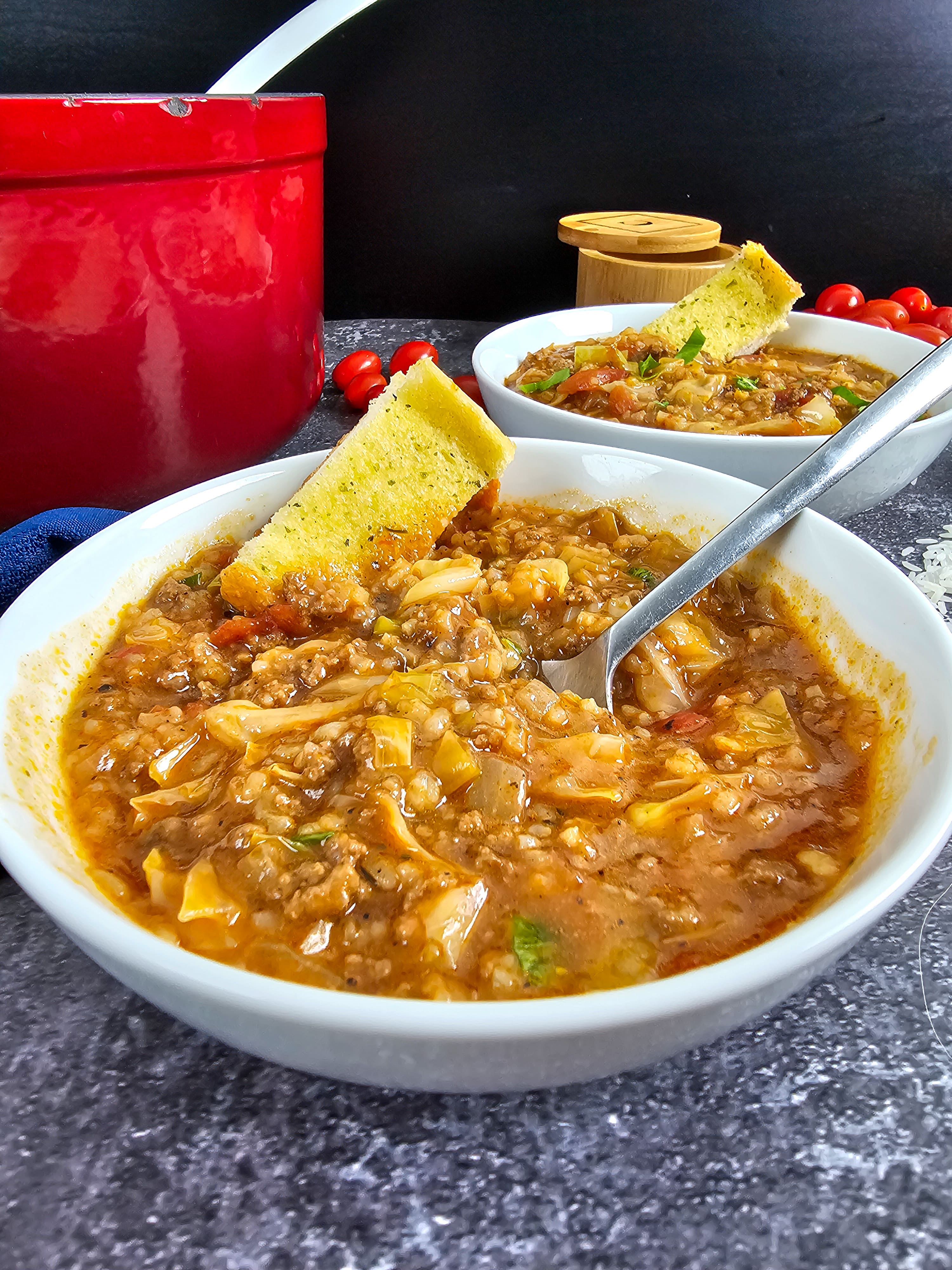 EATING CABBAGE ROLL SOUP