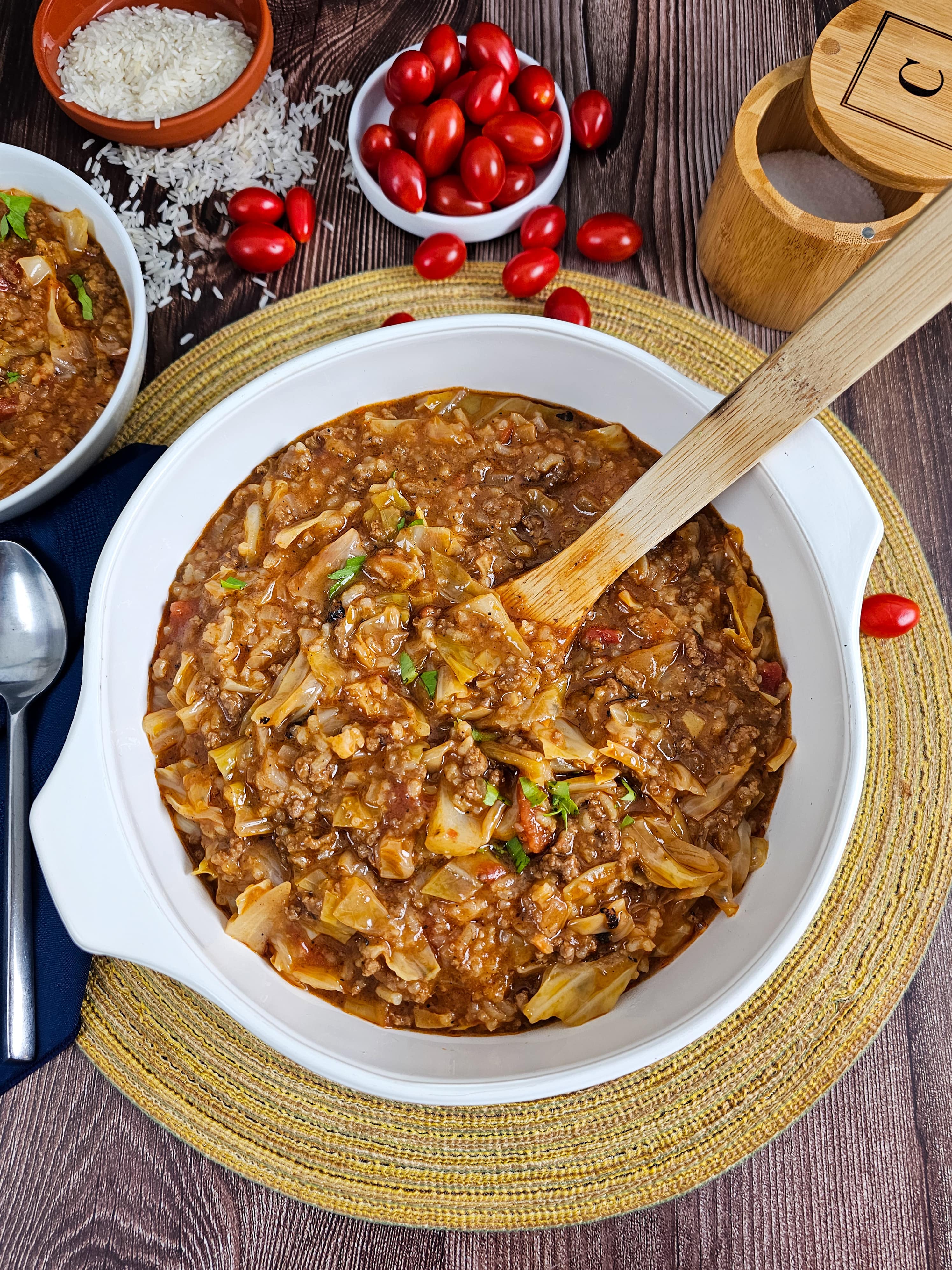 CABBAGE ROLL SOUP IN A FANCY SERVING PLATTER