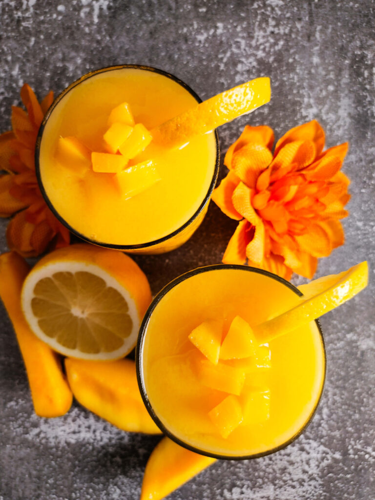 TOP VIEW DOUBLE GLASS FROZEN MANGO LEMONADE