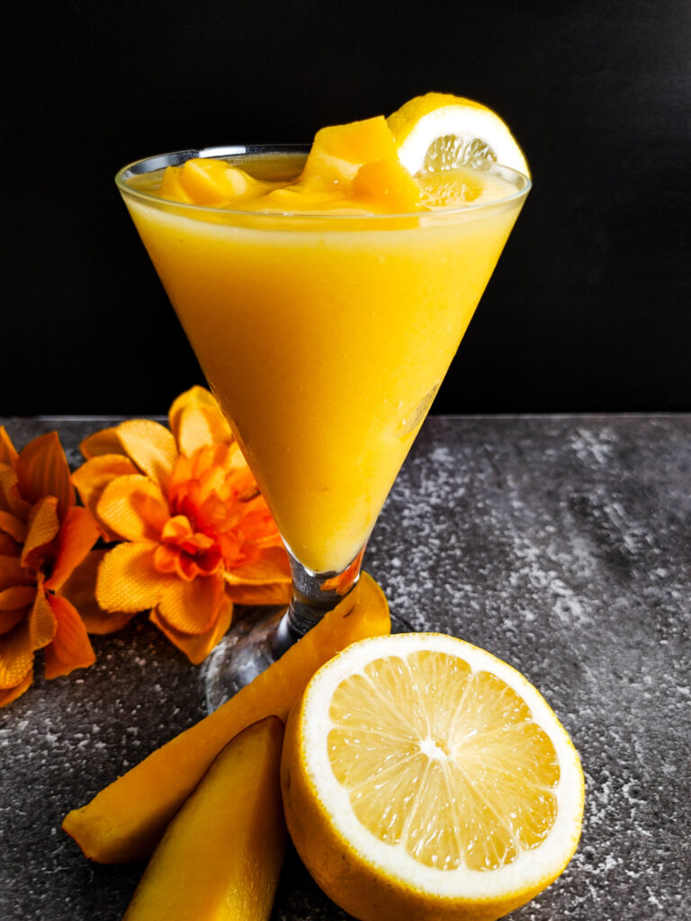 FROZEN MANGO LEMONADE RECIPE IN FANCY GLASS