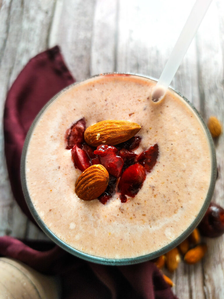 OVERHEAD PHOTO UP CLOSE CHERRY SMOOTHIE