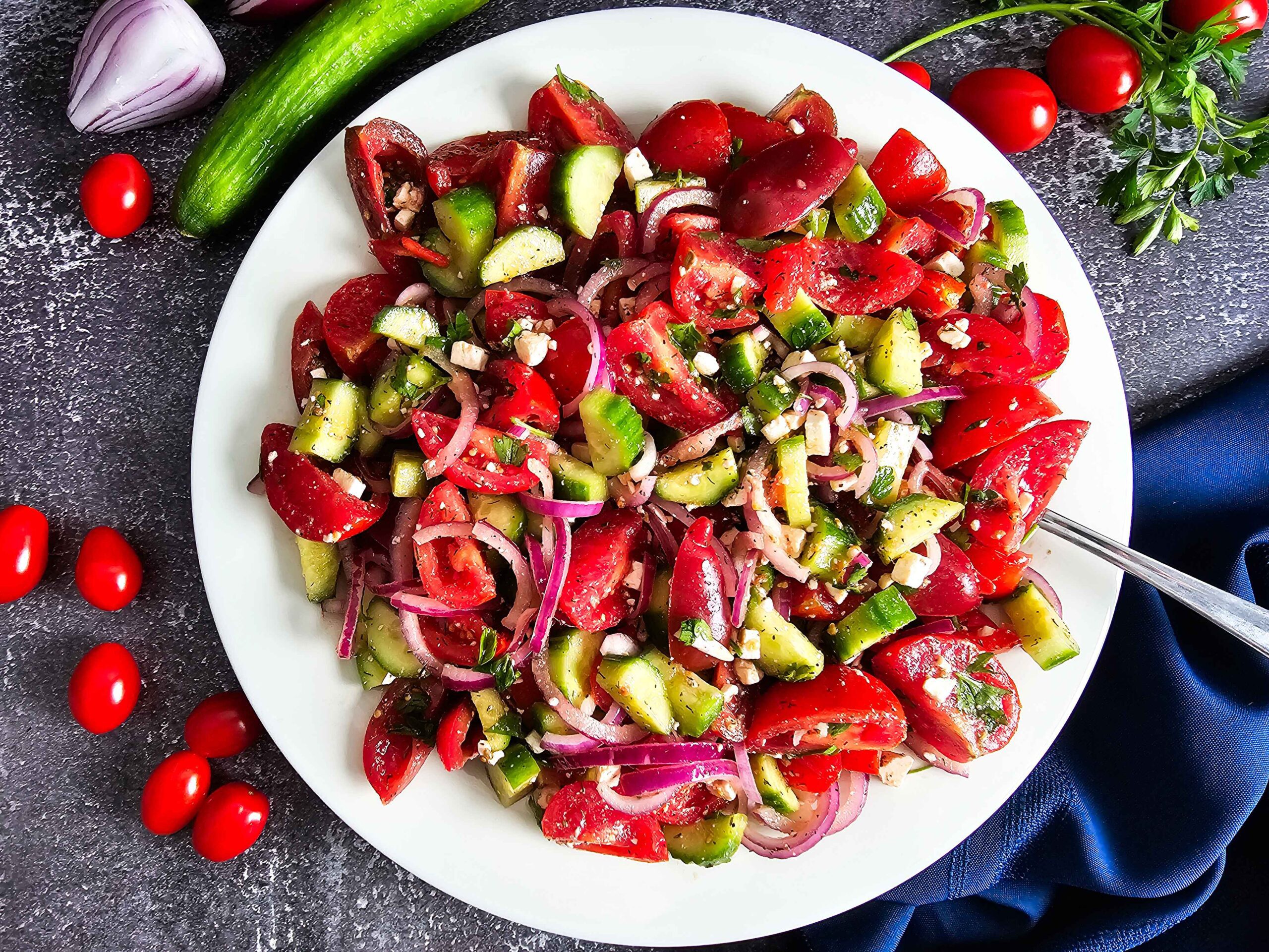 Fresh Tomato Cucumber with Feta Salad