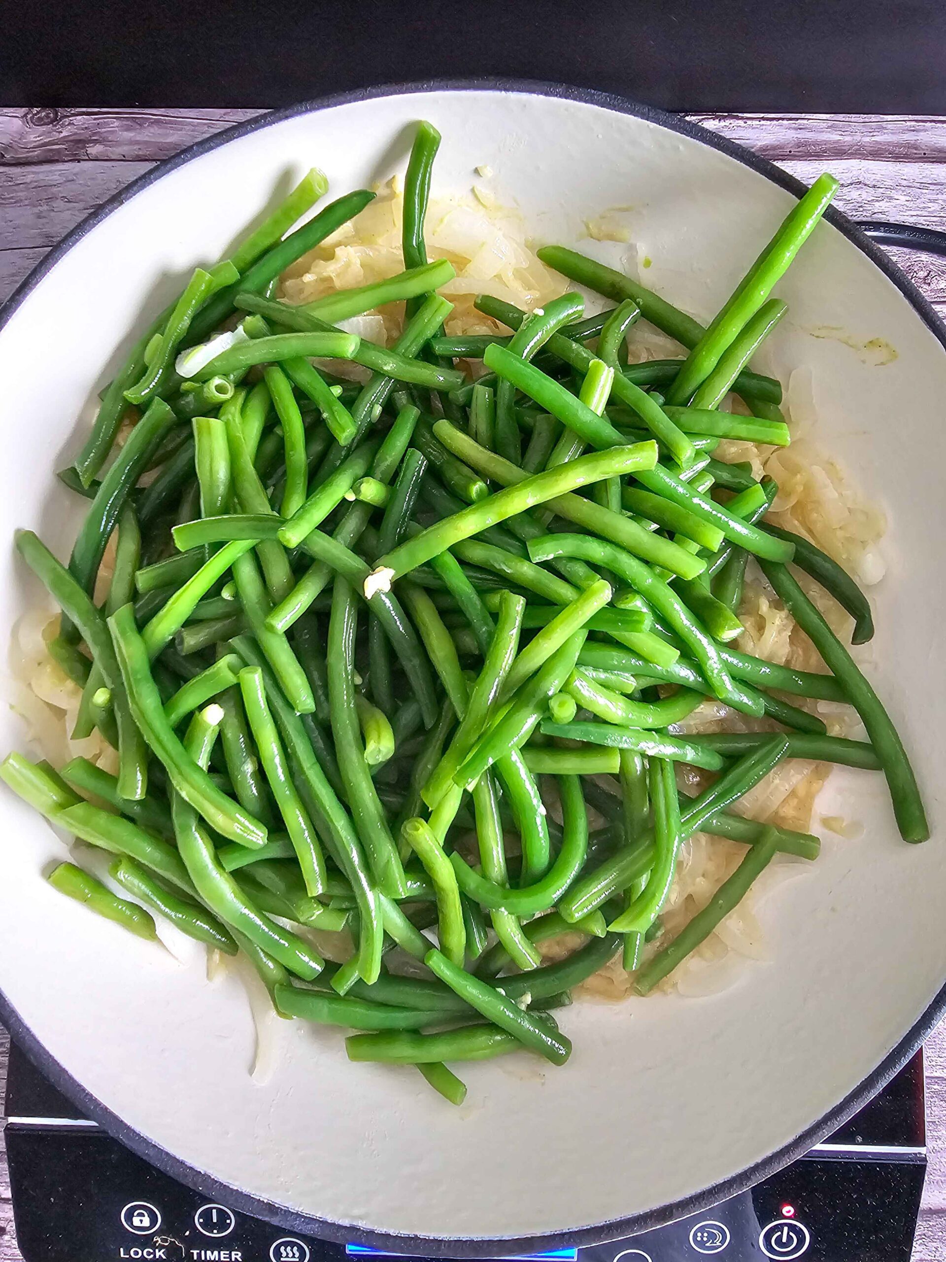 ADD THE BLANCHED GREEN BEANS