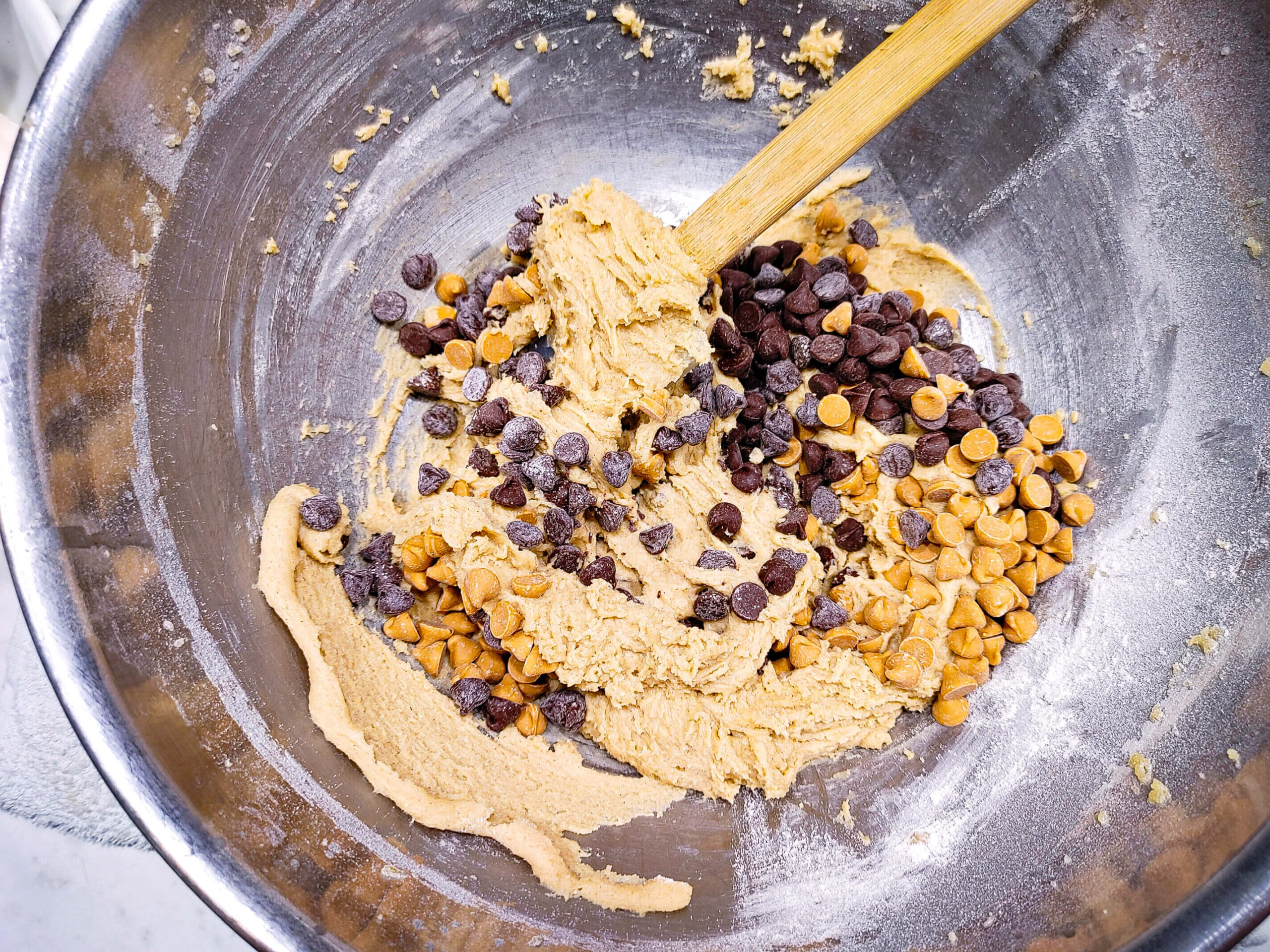 FOLD IN CHOCOLATE AND BUTTERSCOTCH CHIPS TO THE BATTER