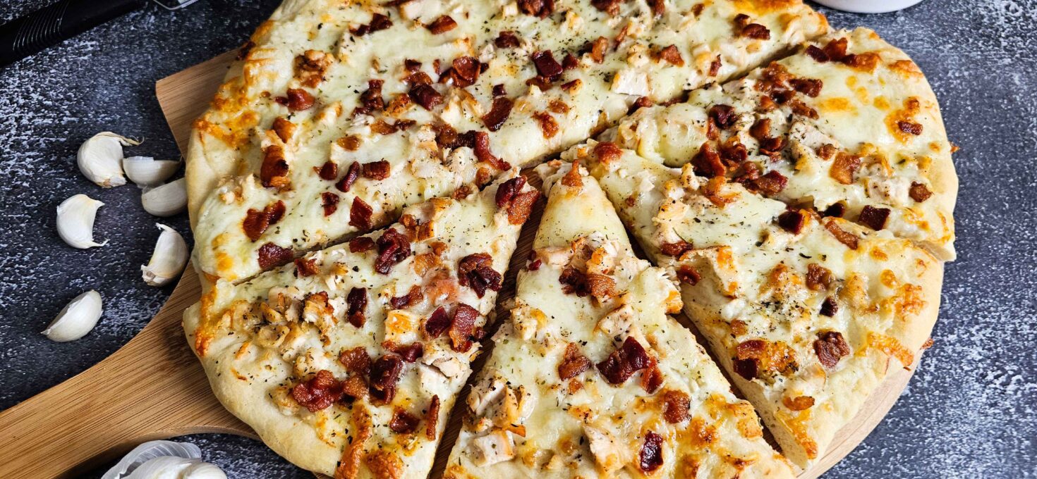 Heavenly Chicken Bacon White Sauce Pizza Recipe