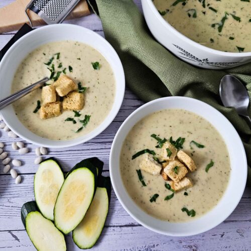 SET TWO BOWLS OF CREAMY ZUCCHINI SOUP TOGETHER SET AS FEATURED IMAGE